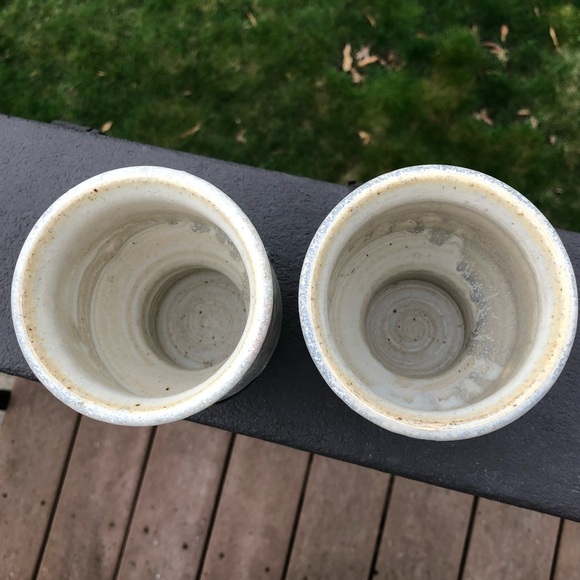 Artist Signed 2 Studio Pottery Goblets Cups - Creamy Tan Brown Blue Green Glaze - Picture 5 of 10